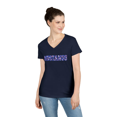 Tuslaw Mustangs Ladies - Floral Mustangs V-Neck T-Shirt