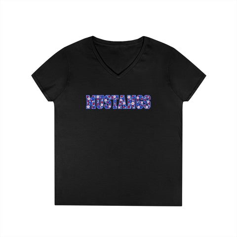 Tuslaw Mustangs Ladies - Floral Mustangs V-Neck T-Shirt