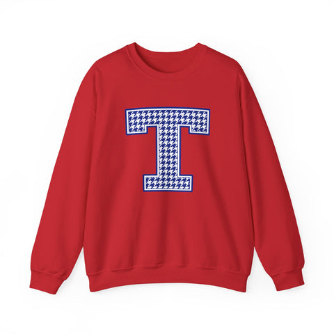 Tuslaw Mustangs Houndstooth Monogram Crewneck Sweatshirt in Red
