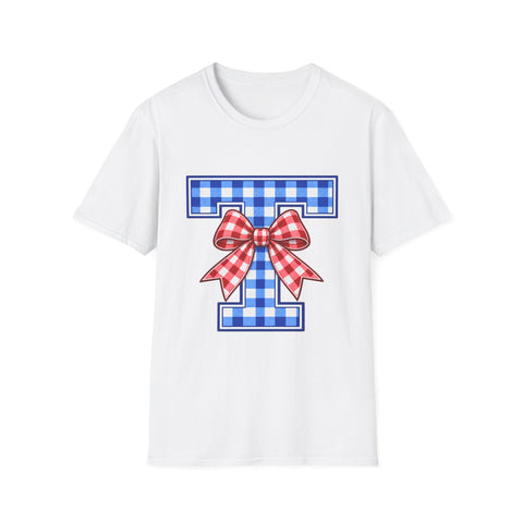 Tuslaw Mustangs Ladies — Gingham Style Monogram T-Shirt