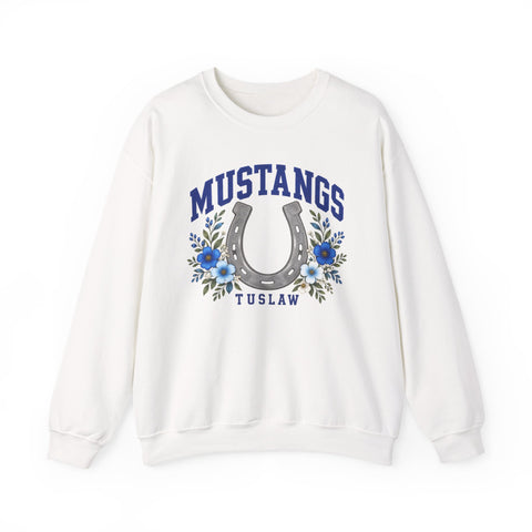 Tuslaw Mustangs Lucky Horseshoe Crewneck Sweatshirt in White
