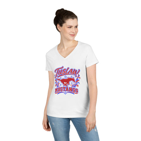 Tuslaw Mustangs Ladies — Flourish V-Neck T-Shirt