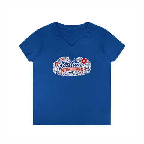 Tuslaw Mustangs Ladies — Floral Boutique V-Neck T-Shirt
