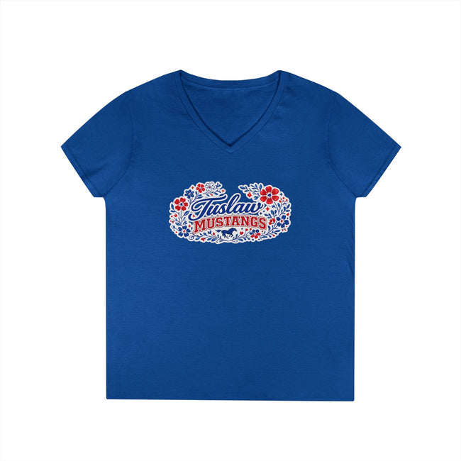 Tuslaw Mustangs Ladies — Floral Boutique V-Neck T-Shirt