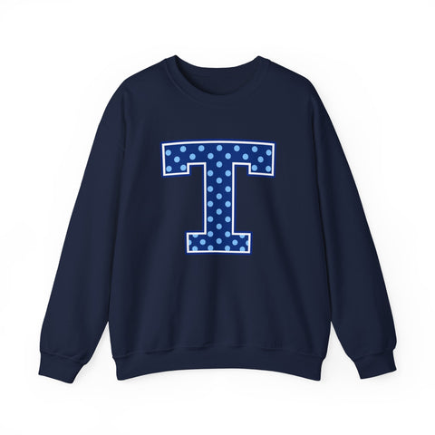 Tuslaw Mustangs — Blue Polka Dot Monogram Crewneck (No Bow) in Navy