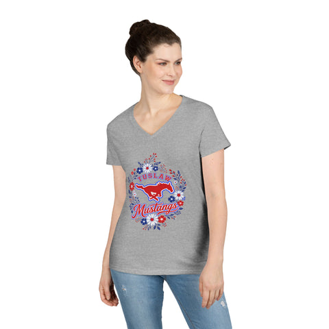 Tuslaw Mustangs Ladies — Floral Wreath V-Neck T-Shirt