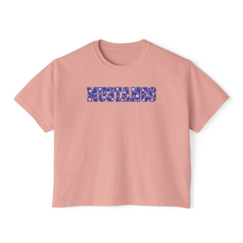 Tuslaw Mustangs Daisy Lettering Boxy T-Shirt in Peachy