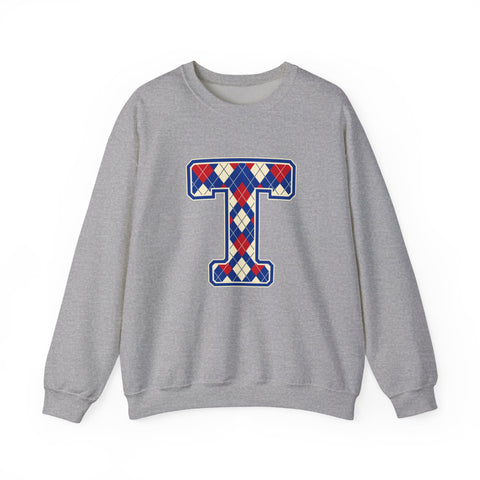 Tuslaw Mustangs Argyle Monogram Crewneck Sweatshirt in Sport Grey