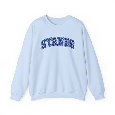 Tuslaw Mustangs — Blue Polka Dot STANGS Crewneck in Light Blue