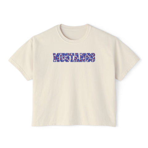 Tuslaw Mustangs Daisy Lettering Boxy T-Shirt in Ivory