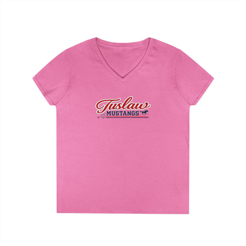 Tuslaw Mustangs Ladies — Cowgirl Script V-Neck T-Shirt