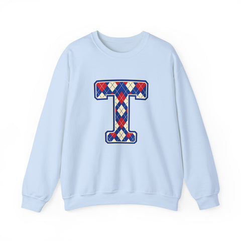 Tuslaw Mustangs Argyle Monogram Crewneck Sweatshirt in Light Blue