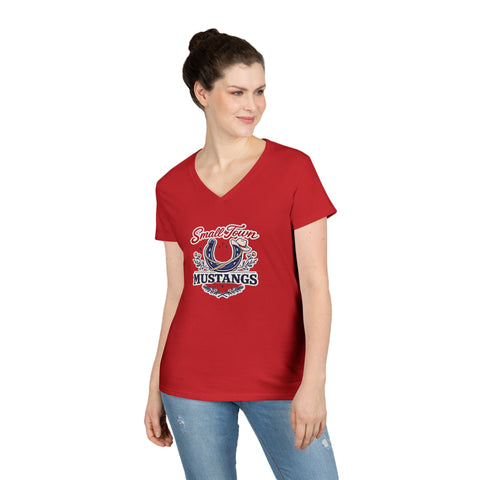Tuslaw Mustangs Ladies — Small Town Mustangs V-Neck T-Shirt