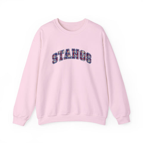 Tuslaw Mustangs STANGS Plaid Arch Crewneck Sweatshirt in Light Pink