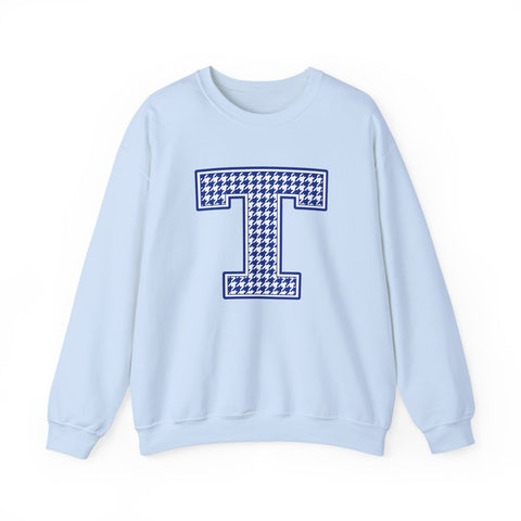 Tuslaw Mustangs Houndstooth Monogram Crewneck Sweatshirt in Light Blue