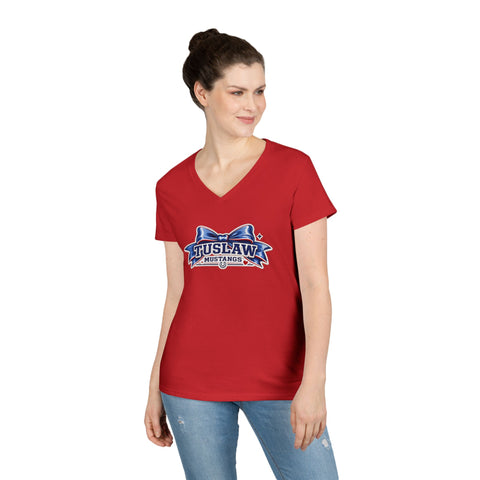 Tuslaw Mustangs Ladies — Large Varsity Bow V-Neck T-Shirt