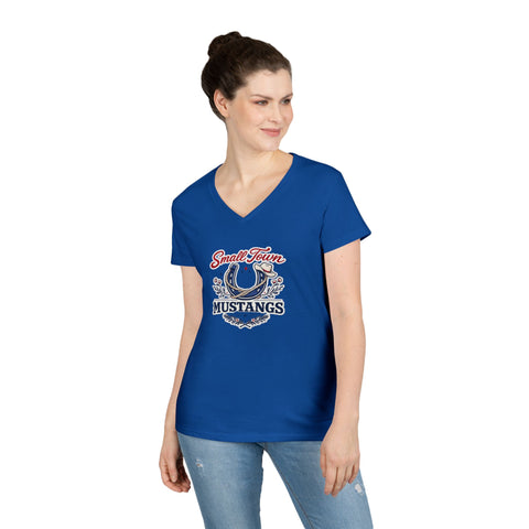 Tuslaw Mustangs Ladies — Small Town Mustangs V-Neck T-Shirt