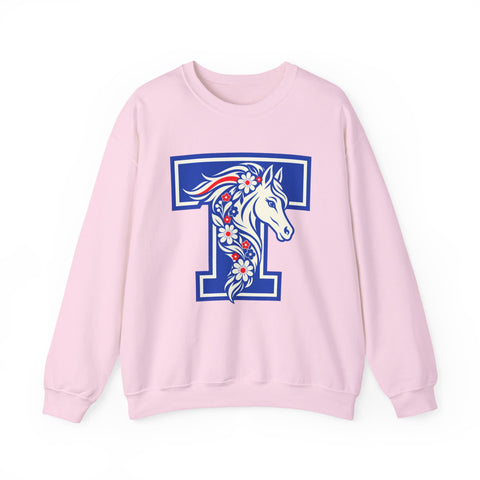 Tuslaw Mustangs — Floral Mane Monogram Crewneck Sweatshirt in Light Pink