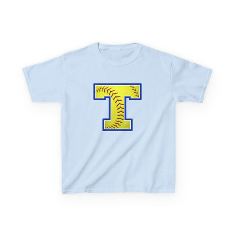 Tuslaw Mustangs Softball Monogram Kids T-Shirt in Light Blue