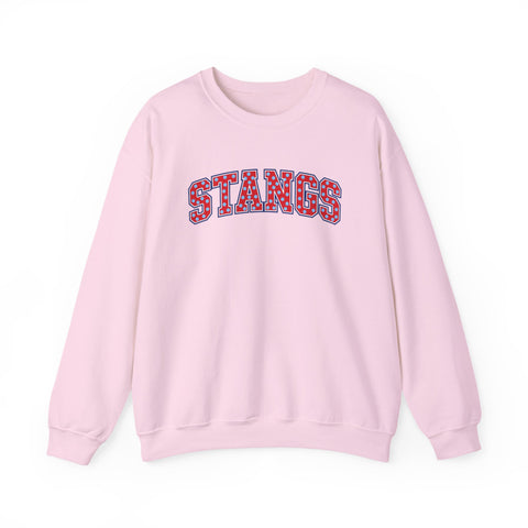 Tuslaw Mustangs — Red Polka Dot STANGS Crewneck in Light Pink