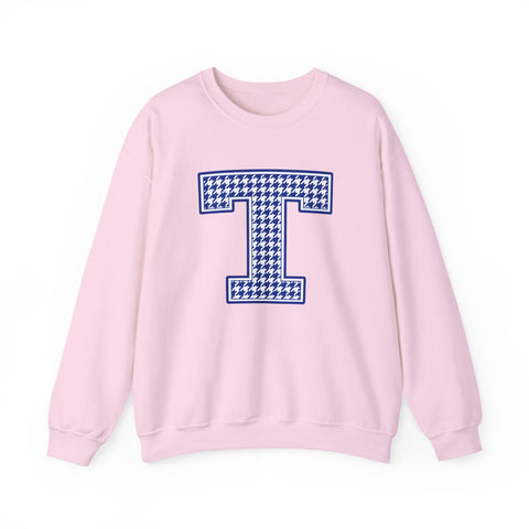 Tuslaw Mustangs Houndstooth Monogram Crewneck Sweatshirt in Light Pink