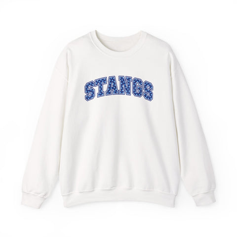 Tuslaw Mustangs — Blue Polka Dot STANGS Crewneck in White
