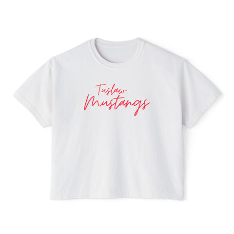 Tuslaw Mustangs Red Script Boxy T-Shirt in White