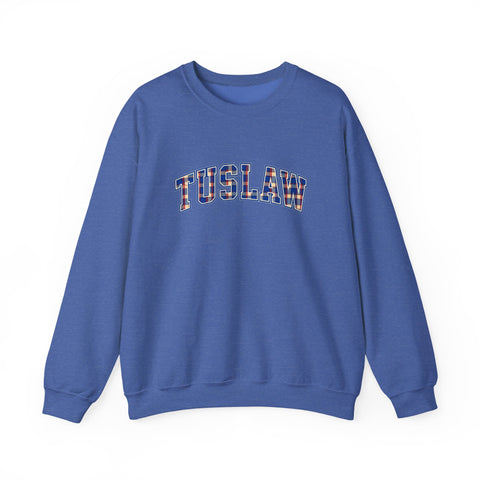 Tuslaw Mustangs TUSLAW Plaid Arch Crewneck Sweatshirt in Heather Sport Royal