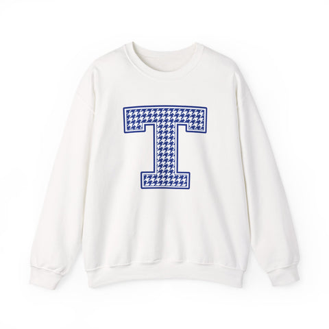 Tuslaw Mustangs Houndstooth Monogram Crewneck Sweatshirt in White