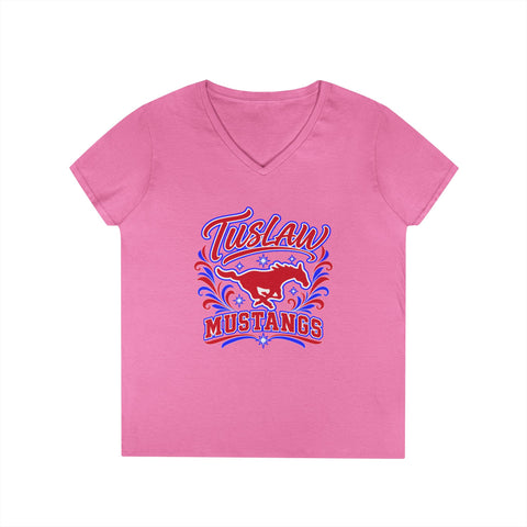 Tuslaw Mustangs Ladies — Flourish V-Neck T-Shirt