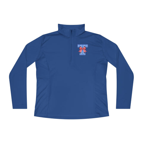 Tuslaw Mustangs Gingham Bow Monogram Women’s Quarter-Zip in True Royal