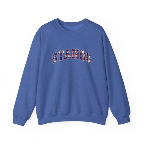 Tuslaw Mustangs STANGS Plaid Arch Crewneck Sweatshirt in Heather Sport Royal