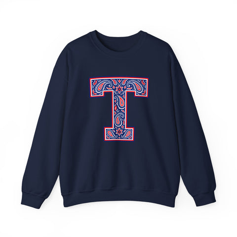 Tuslaw Mustangs Paisley Monogram Crewneck Sweatshirt in Navy