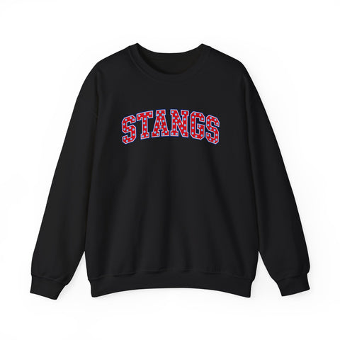 Tuslaw Mustangs — Red Polka Dot STANGS Crewneck in Black