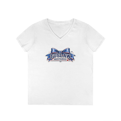 Tuslaw Mustangs Ladies — Large Varsity Bow V-Neck T-Shirt