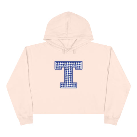 Tuslaw Mustangs Houndstooth Monogram Crop Hoodie in Pale Pink