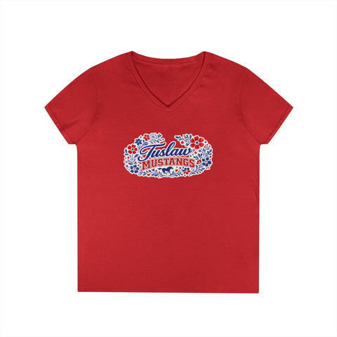Tuslaw Mustangs Ladies — Floral Boutique V-Neck T-Shirt