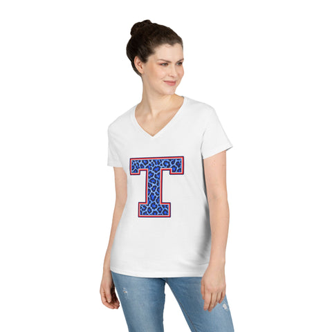 Tuslaw Mustangs Leopard Monogram Women’s V-Neck T-Shirt