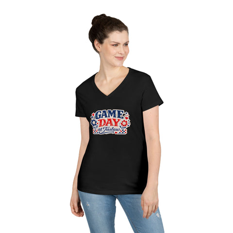 Tuslaw Mustangs Ladies — Game Day at Tuslaw V-Neck T-Shirt
