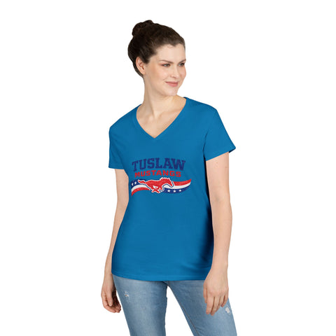 Tuslaw Mustangs Ladies — Vintage Patriotic V-Neck T-Shirt