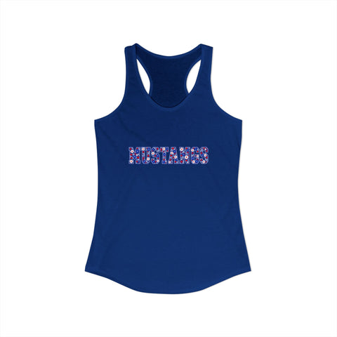 Tuslaw Mustangs Daisy Lettering Racerback Tank in Solid Royal