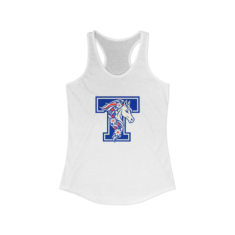 Tuslaw Mustangs Floral Mane Monogram Racerback Tank in Solid White