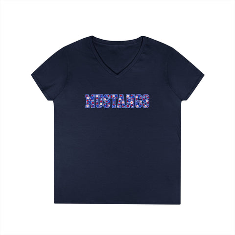 Tuslaw Mustangs Ladies - Floral Mustangs V-Neck T-Shirt