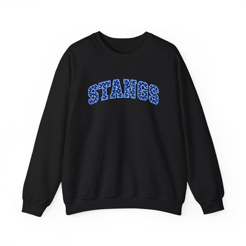 Tuslaw Mustangs — Blue Polka Dot STANGS Crewneck in Black