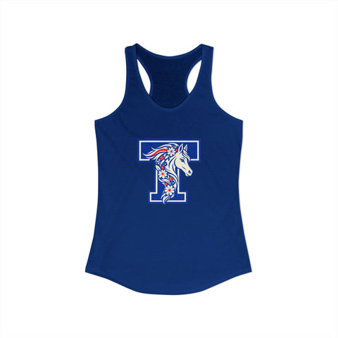 Tuslaw Mustangs Floral Mane Monogram Racerback Tank in Solid Royal