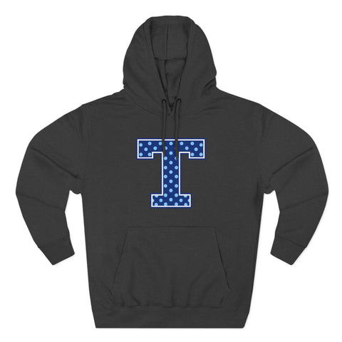 Tuslaw Mustangs — Blue Polka Dot Monogram Hoodie (No Bow) in Charcoal Heather