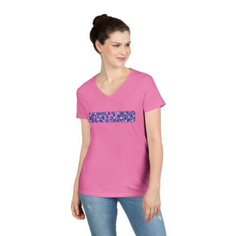 Tuslaw Mustangs Ladies - Floral Mustangs V-Neck T-Shirt