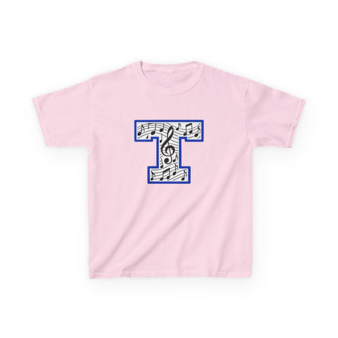 Tuslaw Mustangs Music Monogram Kids T-Shirt in Light Pink