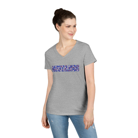 Tuslaw Mustangs Ladies - Floral Mustangs V-Neck T-Shirt