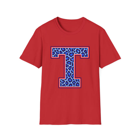 Tuslaw Mustangs Ladies — Leopard Print Monogram T-Shirt in Red